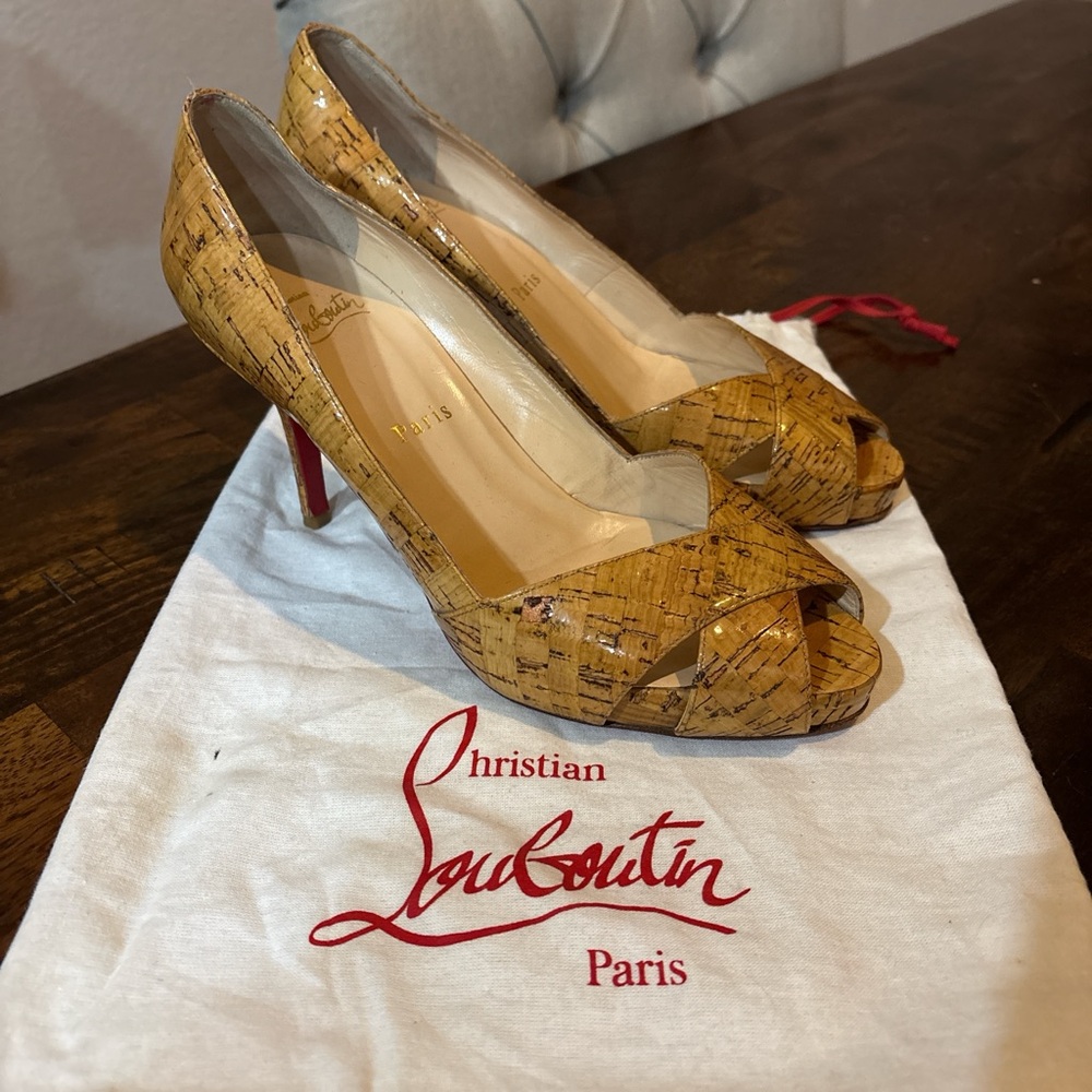 Christian Louboutin Brown Peep-Toe Heels